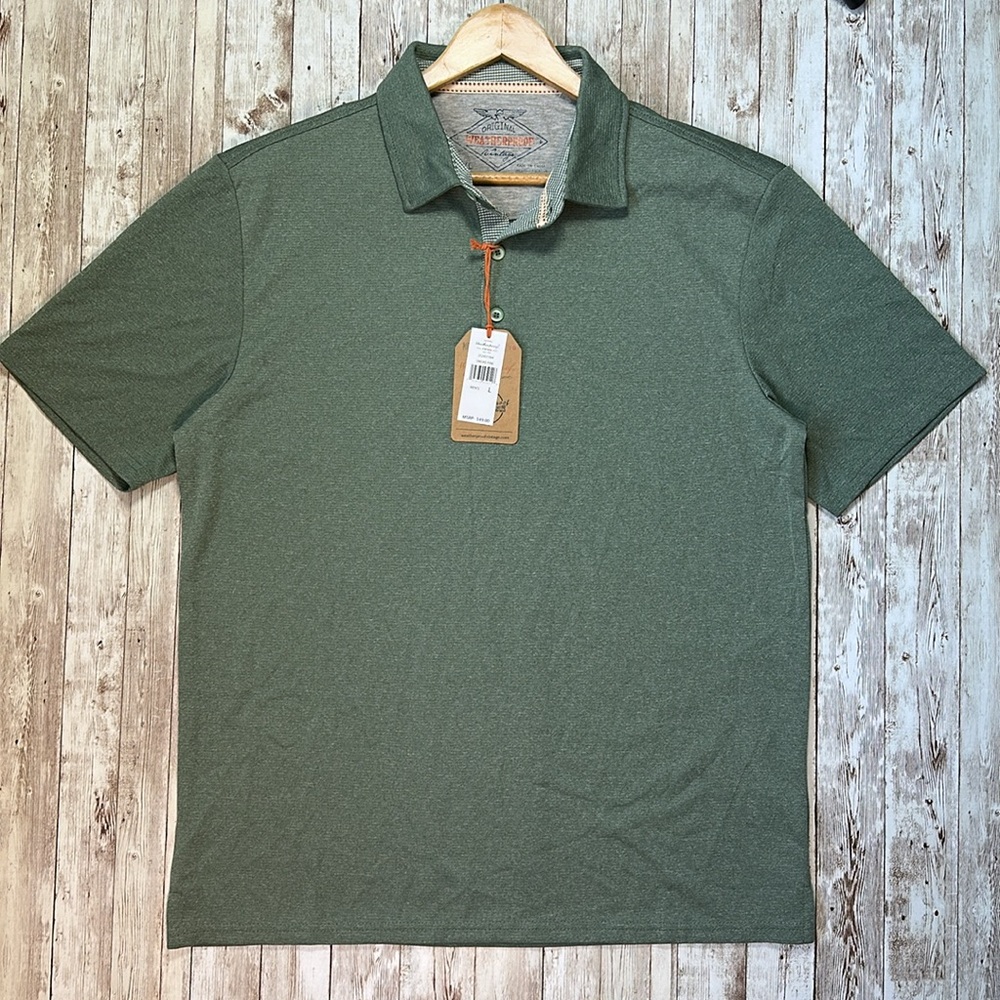 Weatherproof Vintage Melange Polo Shirt sz Large Short Sleeve Smoke Pine Green